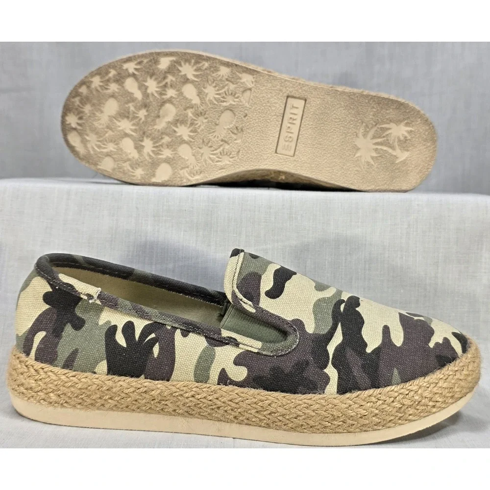 Esprit Womens Camo Slip On Sneakers Espadrille Jute Platform‎ Shoes Size 7